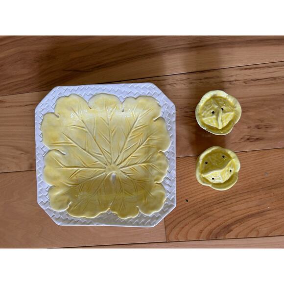 Secla Cabbage Yellow Salt & Pepper Shaker SET, Meiselman Imports Plate Vintage - Picture 3 of 10